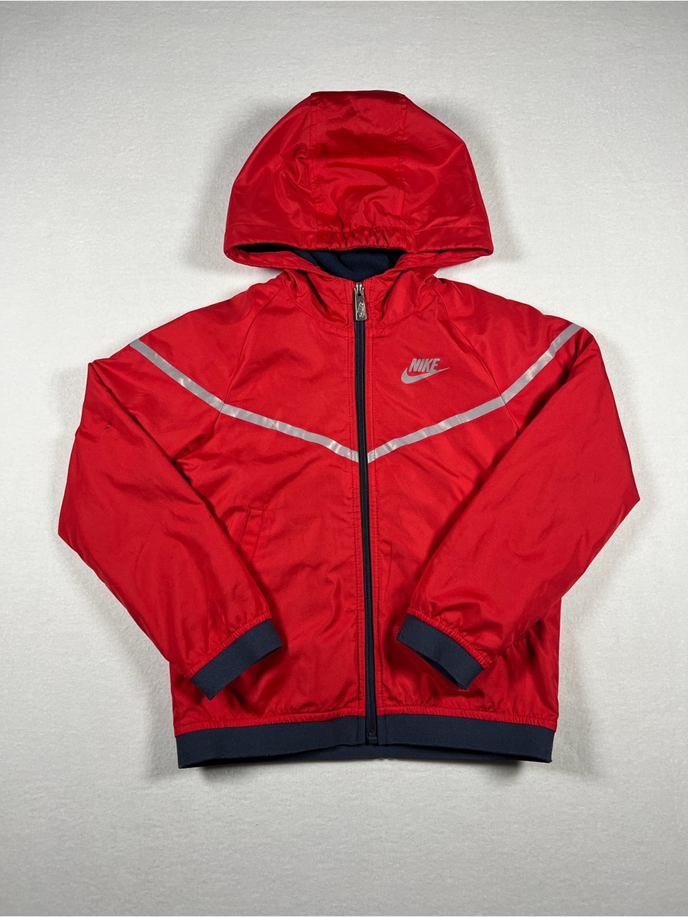 Nike Sportswear Kids Fleece Lined Red Windbreaker Hooded Jacket Size 7